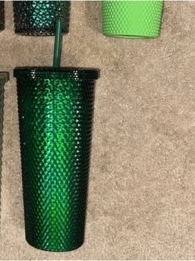 Textured Green Studded Reusable Tumbler with Lid and Straw